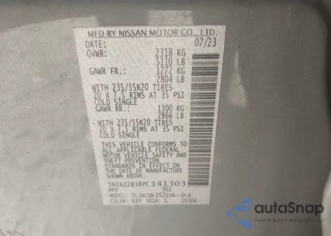 2023 Nissan Murano Sv Fwd from USA, damaged, VIN 5N1AZ2BJ8PC141303